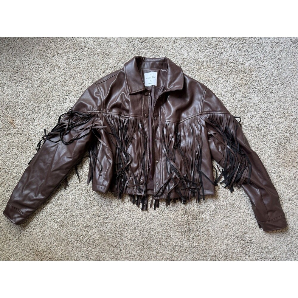 Khaki + Blue Women’s Brown Western Fringe Snap Front Lined Jacket Long Sleeve M